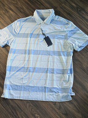 MICHAEL ROUEN Men's Performance Polo White & Blue Collared Shirt NWT/SIZE L